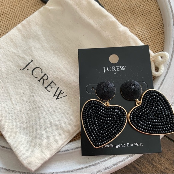 J. Crew Jewelry - J. Crew Beaded Black Heart Earrings